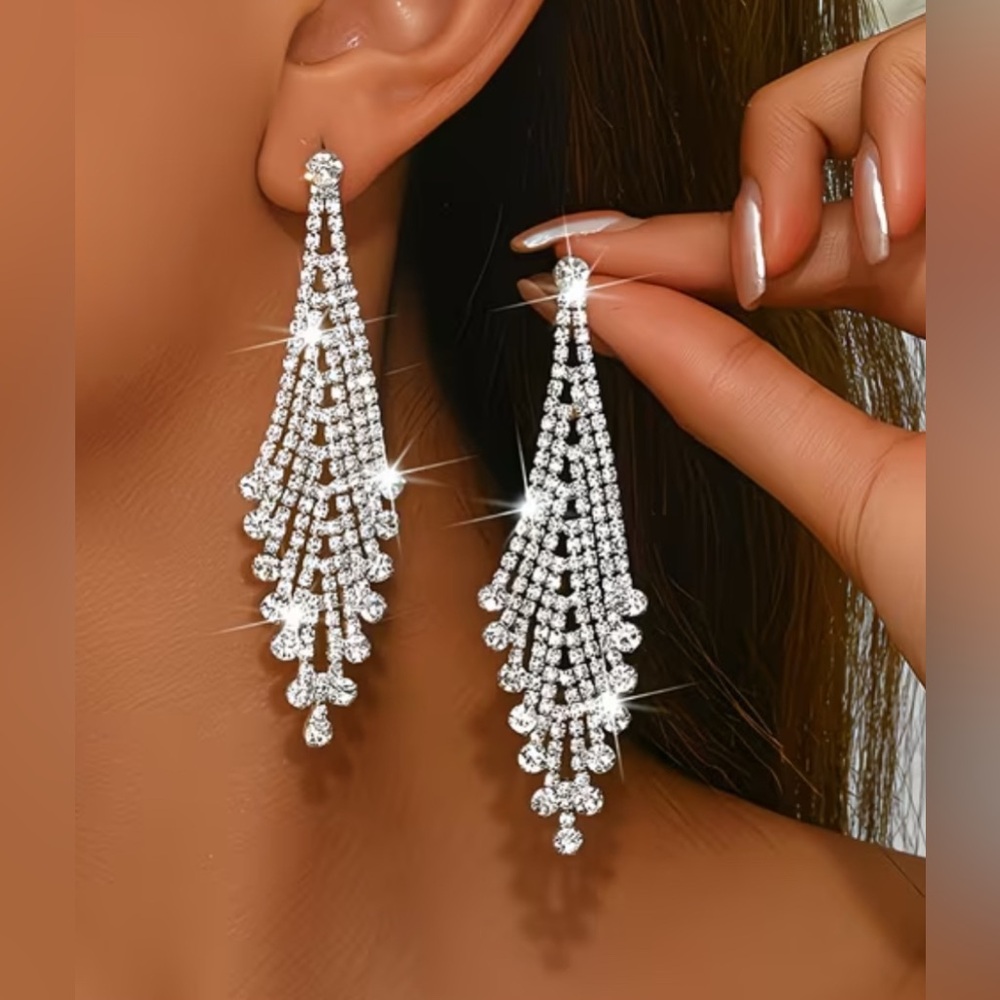 Stylish Rhinestone & Silver Dangle Earrings